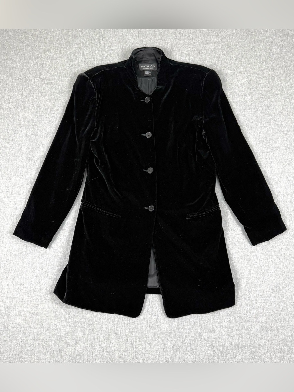 Vintage Patrick Collection Black Velvet Mandarin Collar Longline Blazer Jacket L
